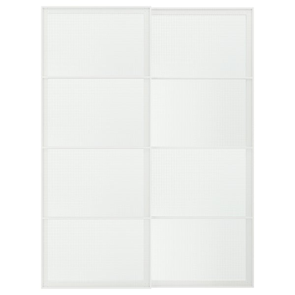 LUNDBRÄSMA Pair of sliding doors, white/checkered glass, 150x201 cm