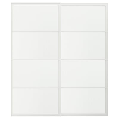 LUNDBRÄSMA Pair of sliding doors, white/checkered glass, 200x236 cm
