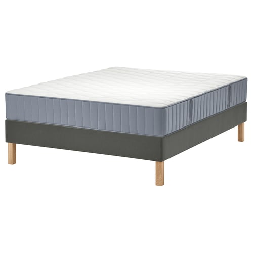 LYNGÖR Divan bed, Vågstranda firm/light blue dark grey, Standard Super King