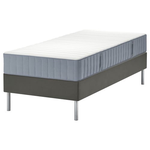 LYNGÖR Divan bed, Valevåg medium firm/light blue dark grey, Standard Single