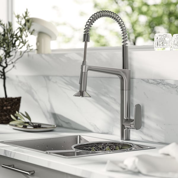 MAJSJÖN Kitchen mixer tap pull down w spray, stainless steel colour