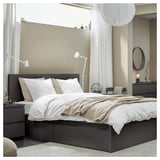 MALM Bed frame, high, dark grey/Lönset, Standard King