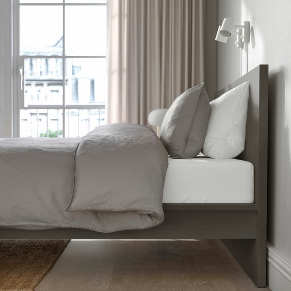 MALM Bed frame, high, dark grey/Lönset, Standard King