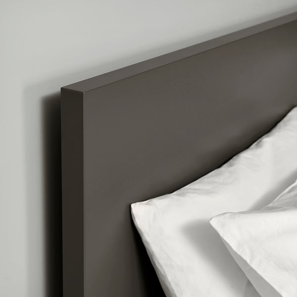 MALM Bed frame, high, dark grey/Lönset, Standard King
