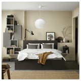 MALM Bed frame, high, dark grey/Lönset, Standard Double