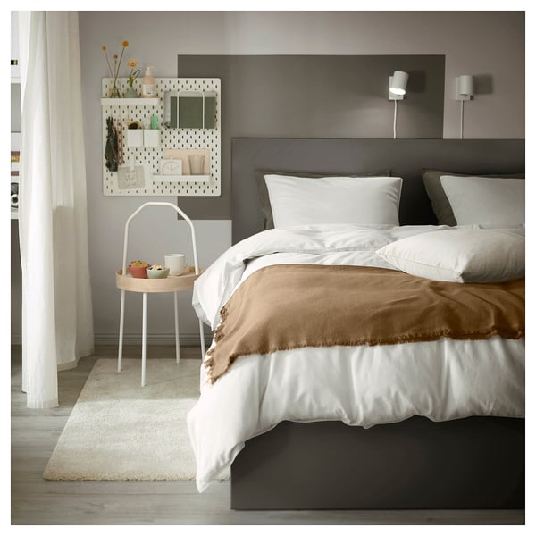 MALM Bed frame, high, dark grey/Lönset, Standard King