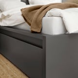 MALM Bed frame, high, w 2 storage boxes, dark grey, Standard King