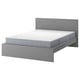 MALM Bed frame with mattress, grey stained/Valevåg firm, Standard King