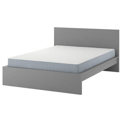 MALM Bed frame with mattress, grey stained/Vesteröy firm, Standard King