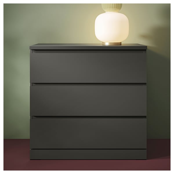 MALM Chest of 3 drawers, dark grey, 80x78 cm