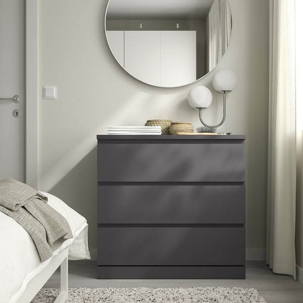 MALM Chest of 3 drawers, dark grey, 80x78 cm