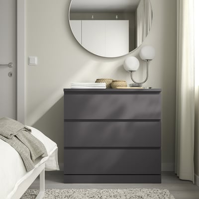 MALM Chest of 3 drawers, dark grey, 80x78 cm