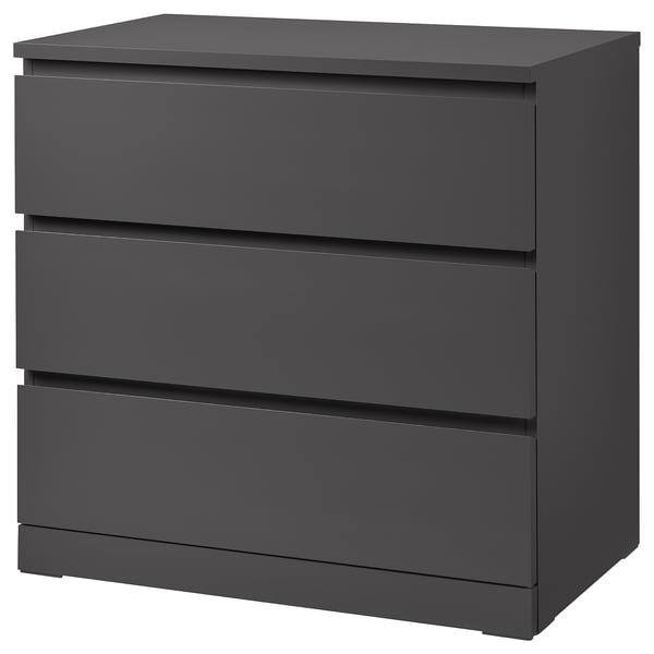 MALM Chest of 3 drawers, dark grey, 80x78 cm