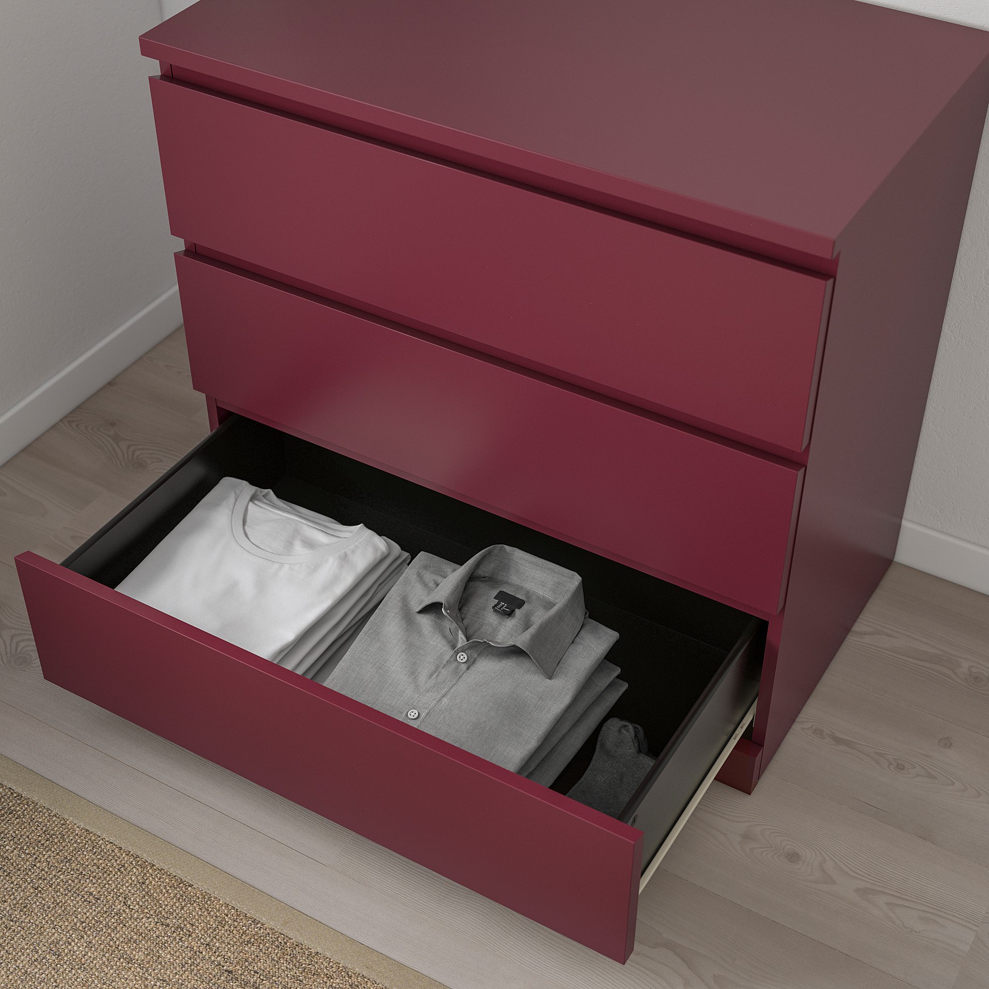 MALM dark red, Chest of 3 drawers, 80x78 cm IKEA