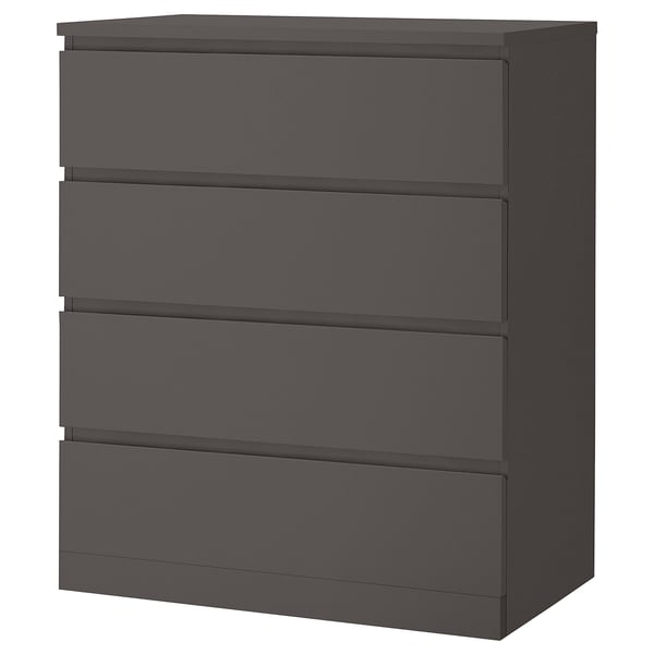 MALM Chest of 4 drawers, dark grey, 80x100 cm