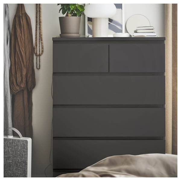 MALM Chest of 6 drawers, dark grey, 80x123 cm