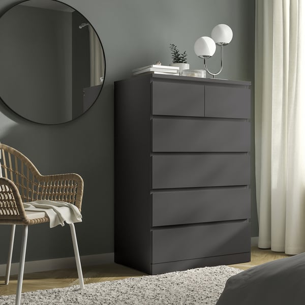 MALM Chest of 6 drawers, dark grey, 80x123 cm