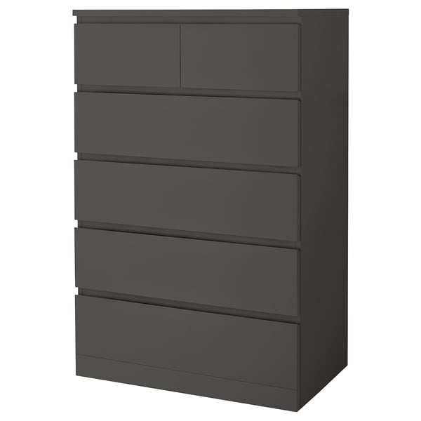 MALM Chest of 6 drawers, dark grey, 80x123 cm