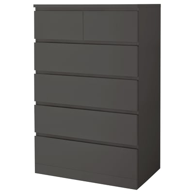 MALM Chest of 6 drawers, dark grey, 80x123 cm
