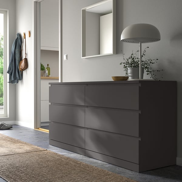 MALM Chest of 6 drawers, dark grey, 160x78 cm