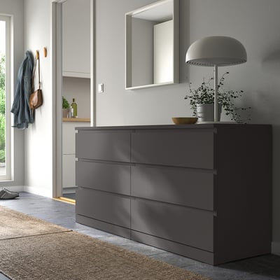 MALM Chest of 6 drawers, dark grey, 160x78 cm