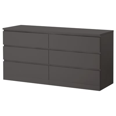 MALM Chest of 6 drawers, dark grey, 160x78 cm