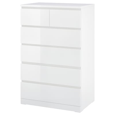 MALM Chest of 6 drawers, high-gloss white, 80x123 cm