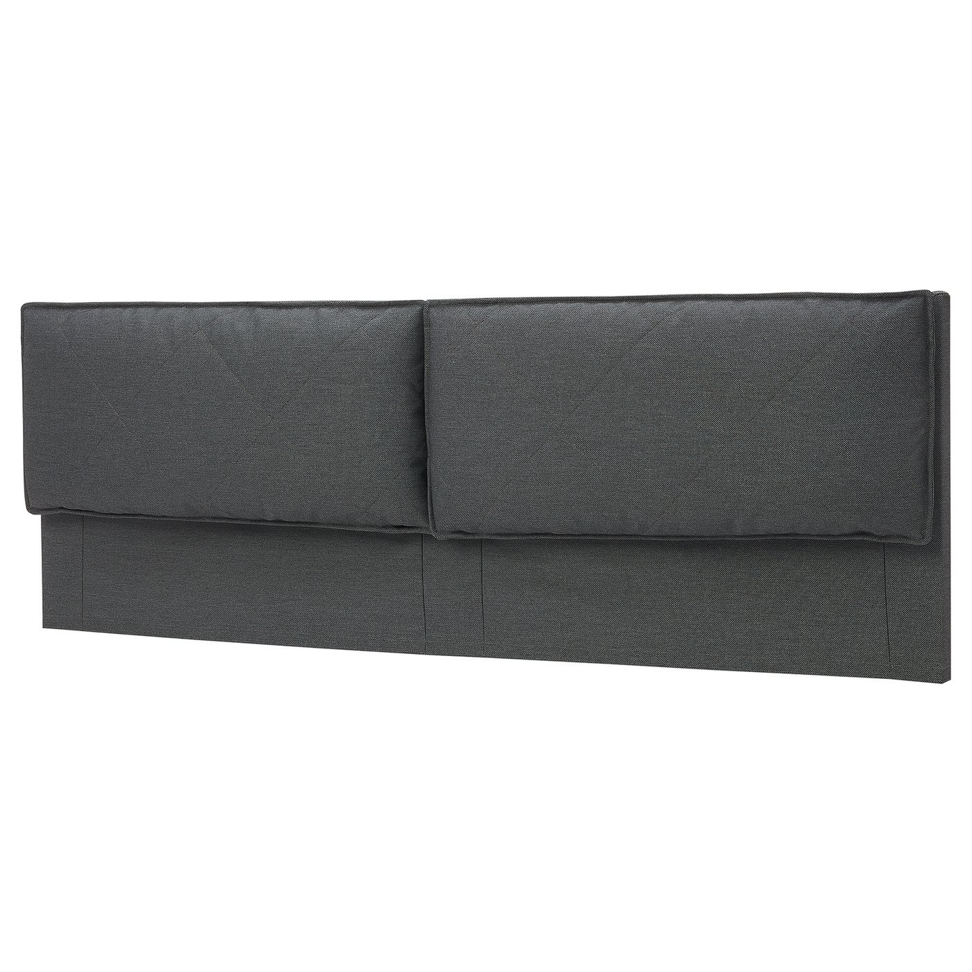 MALM Idekulla dark grey, Headboard cover with 2 pillows, Standard King