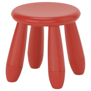 A red MAMMUT stool. It a circular seat and four curved legs, all made of durable plastic.
