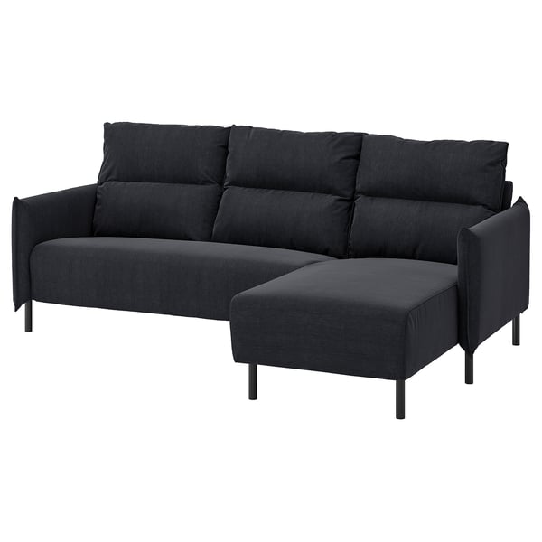 MANNARP 3-seat sofa with chaise longue, Saxemara black-blue