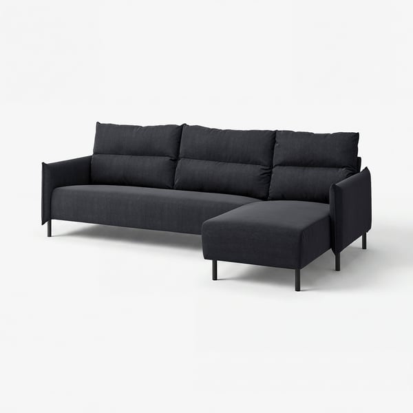 MANNARP 4-seat sofa with chaise longue, Saxemara black-blue