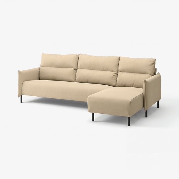 MANNARP 4-seat sofa with chaise longue, Saxemara grey-beige