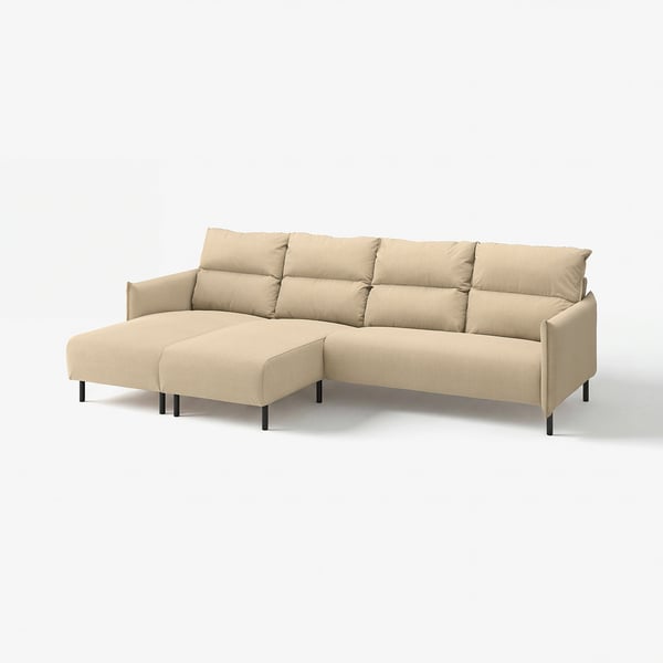MANNARP 4-seat sofa with chaise longues, Saxemara grey-beige
