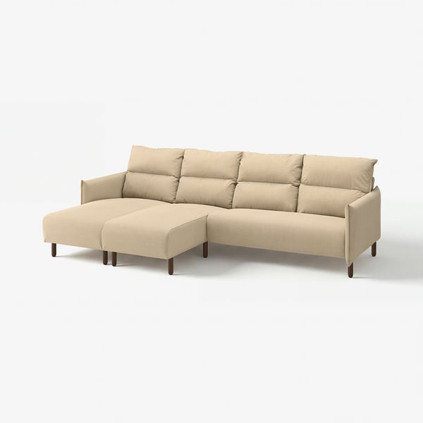 MANNARP 4-seat sofa with chaise longues, Saxemara grey-beige