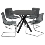 MARIEDAMM / TOBIAS Table and 4 chairs, black marble effect/grey chrome-plated, 105 cm