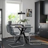 MARIEDAMM / TOBIAS Table and 4 chairs, black marble effect/grey chrome-plated, 105 cm