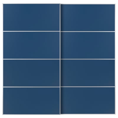 MEHAMN Pair of sliding doors, aluminium/double sided blue, 200x201 cm