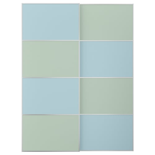 MEHAMN Pair of sliding doors, aluminium double sided/light blue light green, 150x201 cm