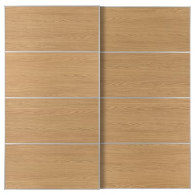 MEHAMN Pair of sliding doors, aluminium/double sided oak effect, 200x201 cm