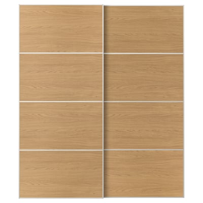 MEHAMN Pair of sliding doors, white/double sided oak effect, 200x236 cm