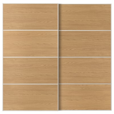 MEHAMN Pair of sliding doors, white/double sided oak effect, 200x201 cm