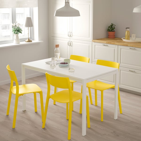 MELLTORP / JANINGE Table and 4 chairs, white/yellow, 125 cm IKEA