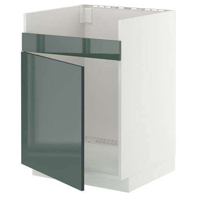 METOD Base cab f HAVSEN single bowl sink, white/Kallarp high-gloss dark grey-green, 60x60 cm