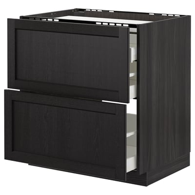METOD Base cab f hob/2 fronts/3 drawers, black/Lerhyttan black stained, 80x60 cm