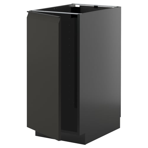 Black kitchen cabinet, modern and sleek design, glossy finish, square shape, handles integrated.