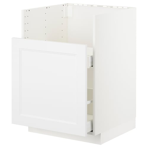 White METOD kitchen cabinet, rectangular, modern design, particleboard & steel, 18mm thick, smooth-running drawers with soft-close.