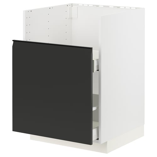 Modular kitchen unit: METOD, matte black upplöv front, white sides, handle-less pulls, 3 drawers.