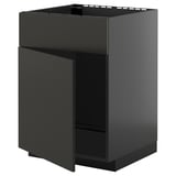 METOD Base cabinet f sink w door/front, black-grey/Nickebo matt anthracite, 60x60 cm