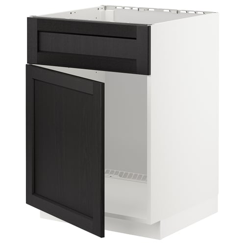 Black stained ash ikea METOD kitchen cabinet, rectangular and modern.