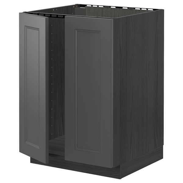 METOD base for sink + 2 doors, black/Axstad dark grey, 60x60 cm